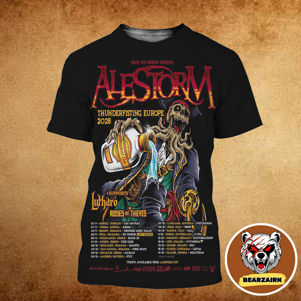 Alestorm Thunderfisting Europe 2025 Tour Schedule Rock The Kristof Presents All Over Print Shirt Alestorm Thunderfisting Europe 2025 Tour Schedule Rock The Kristof Presents All Over Print Shirt