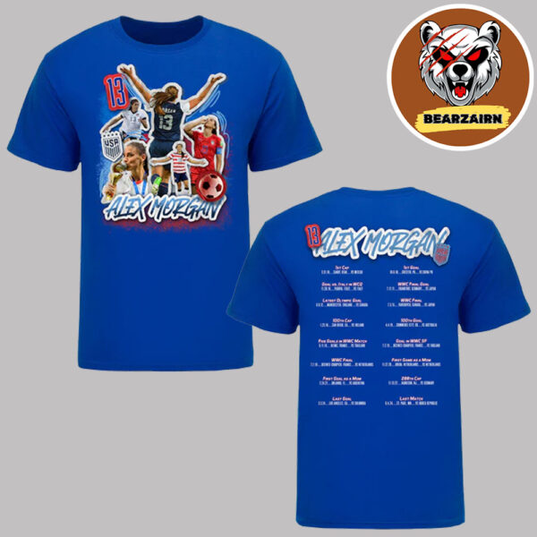 Alex Morgan Farewell History Dates List Blue Two Sided Unisex T-Shirt