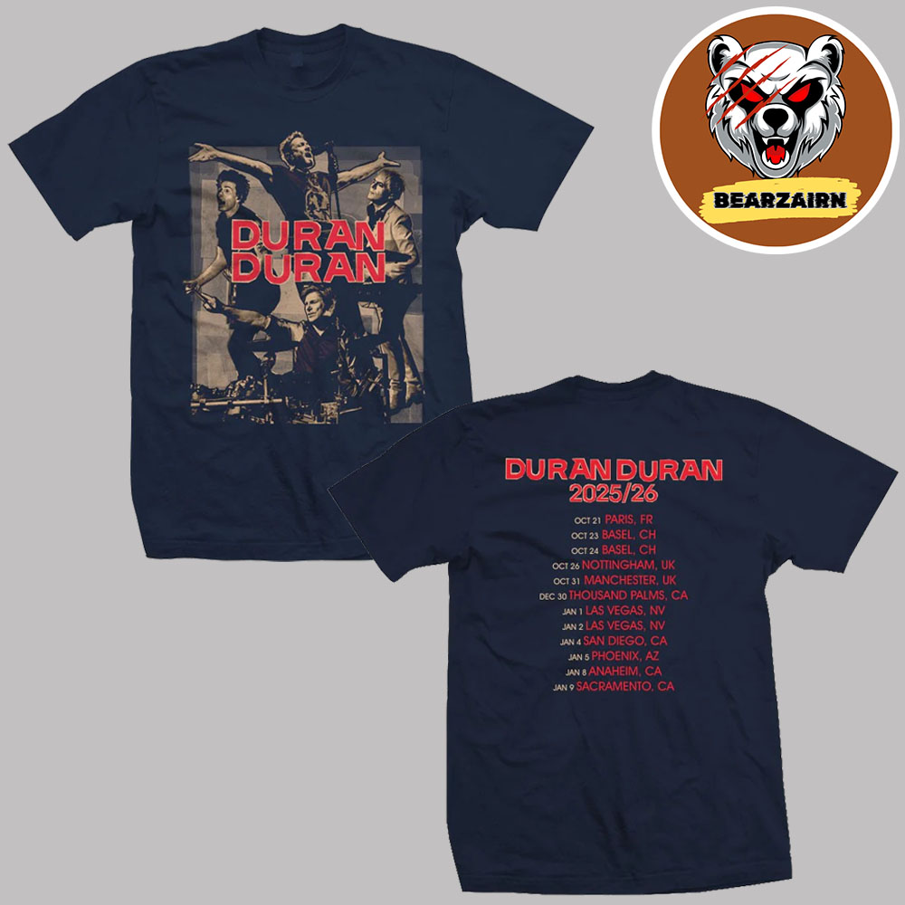Duran Duran Merch Tee European Tour 2025 2026 Dates List Two Sided Unisex T-Shirt
