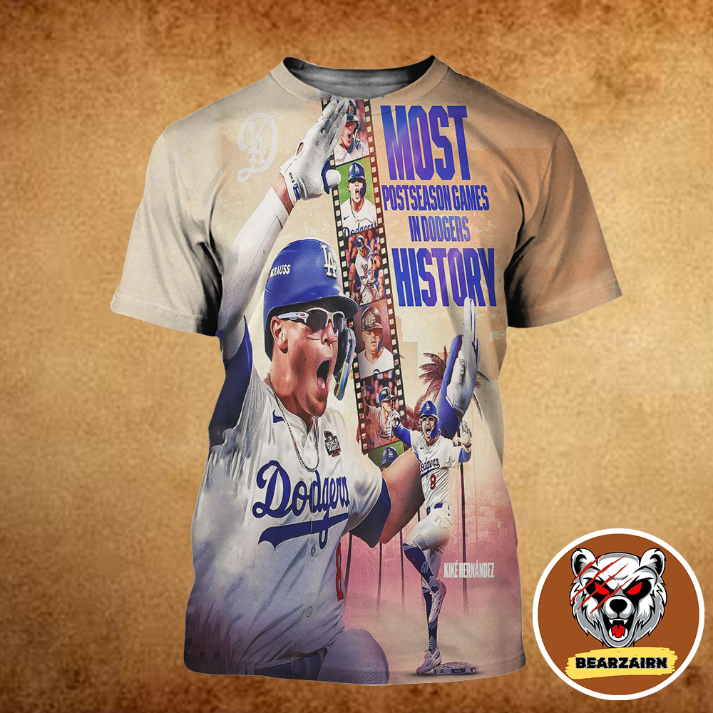 Kike Hernández Most Postseason MLB Game In Los Angeles Dodgers History 2025 All Over Print Shirt Kike Hernández Most Postseason MLB Game In Los Angeles Dodgers History 2025 All Over Print Shirt
