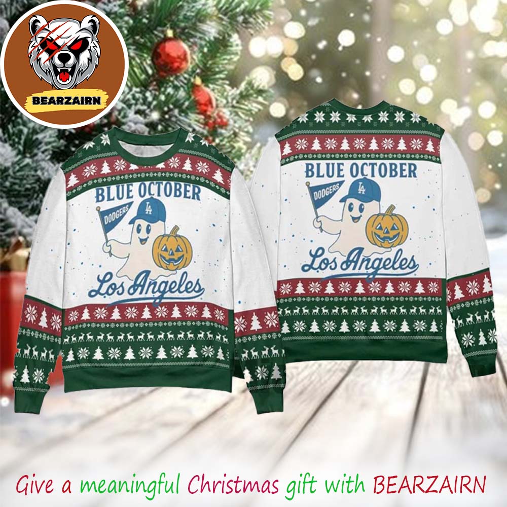 Los Angeles Dodger Blue October Ghost 2025 Christmas Ugly Sweater Los Angeles Dodger Blue October Ghost 2025 Christmas Ugly Sweater