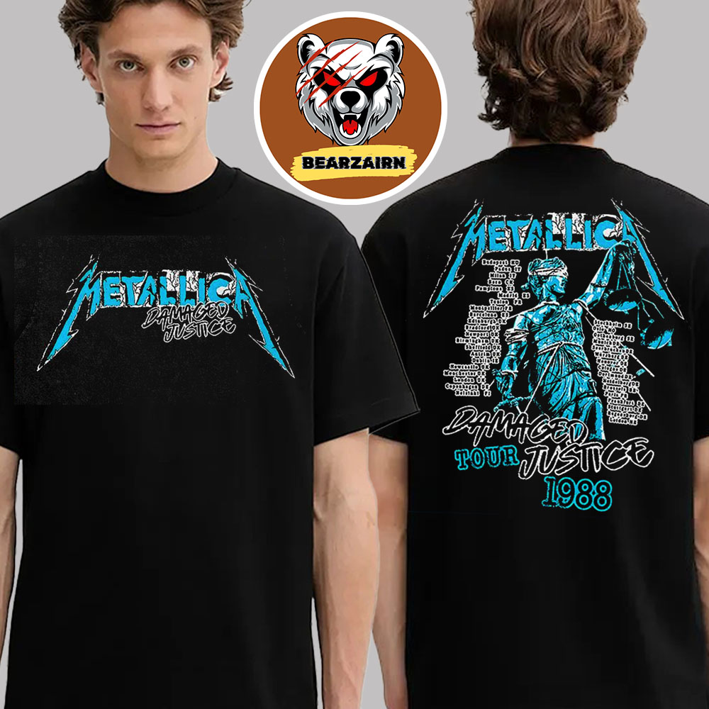 Metallica Merch Tee Damaged Justice Tour 1988 Schedule Two Sided Unisex T-Shirt Metallica Merch Tee Damaged Justice Tour 1988 Schedule Two Sided Unisex T-Shirt