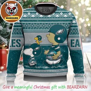 Philadelphia Eagles Snoopy Charlie Brown Peanuts NFL Football Holiday Knit With Fair Isle Pattern Snowflakes Winter 2025 Ugly Christmas Sweater