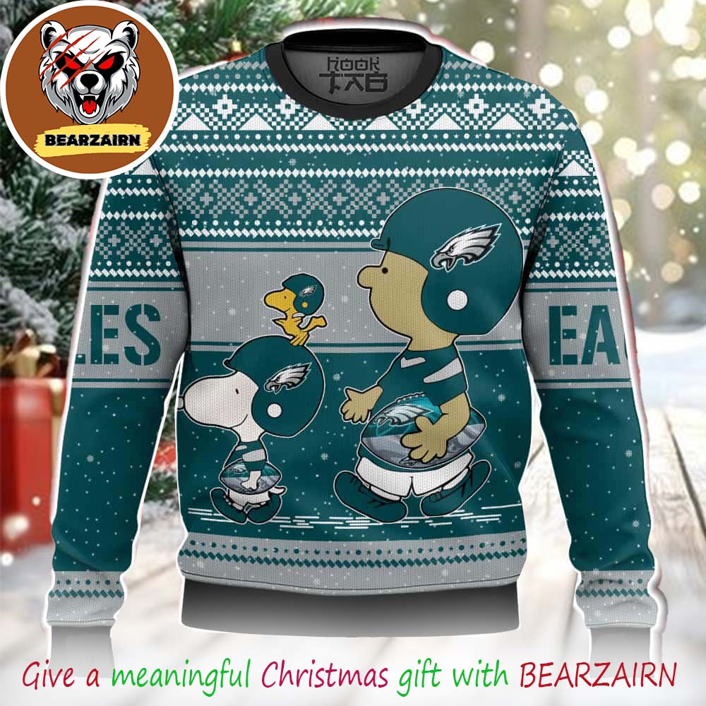 Philadelphia Eagles Snoopy Charlie Brown Peanuts NFL Football Holiday Knit With Fair Isle Pattern Snowflakes Winter 2025 Ugly Christmas Sweater Philadelphia Eagles Snoopy Charlie Brown Peanuts NFL Football Holiday Knit With Fair Isle Pattern Snowflakes Winter 2025 Ugly Christmas Sweater