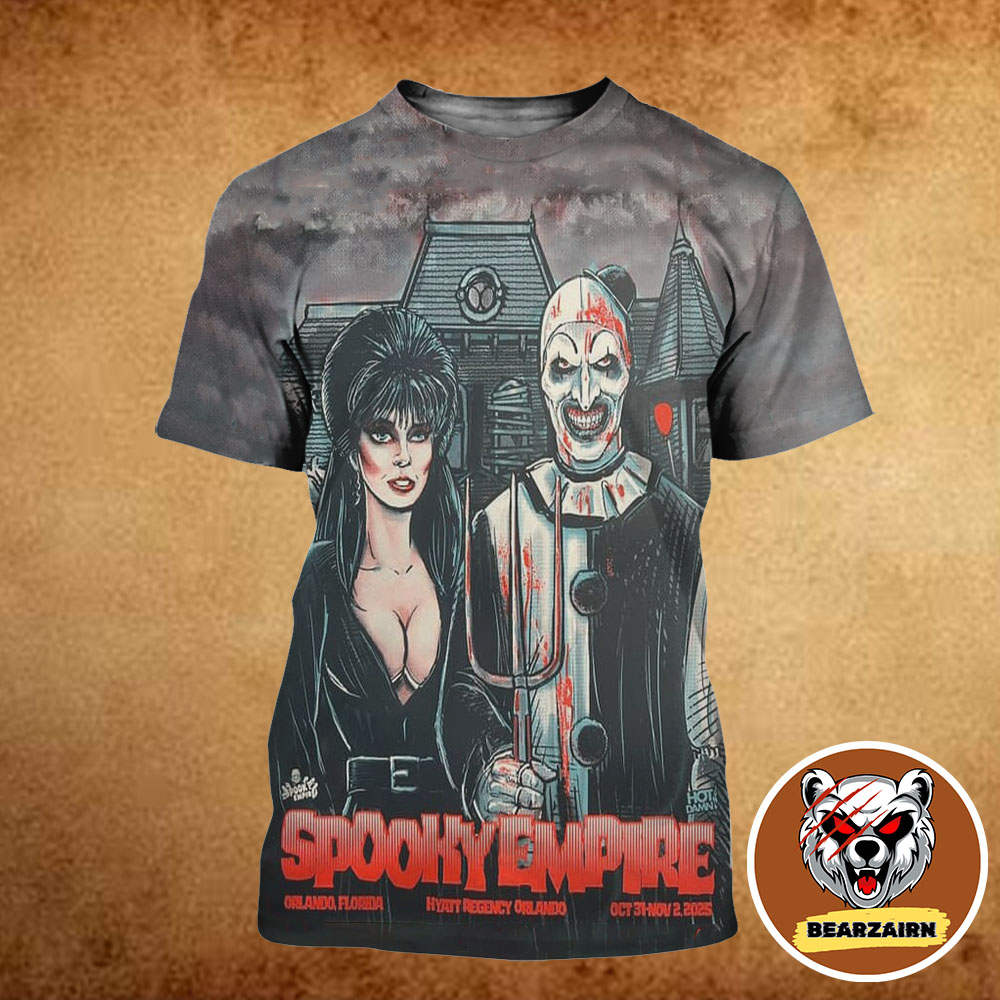 Spooky Empire Halloween Poster In Orlando Florida At Hyatt Regency Orlando On October 31 And November 2 2025 The Clown In Terrifier Artwork All Over Print Shirt Spooky Empire Halloween Poster In Orlando Florida At Hyatt Regency Orlando On October 31 And November 2 2025 The Clown In Terrifier Artwork All Over Print Shirt