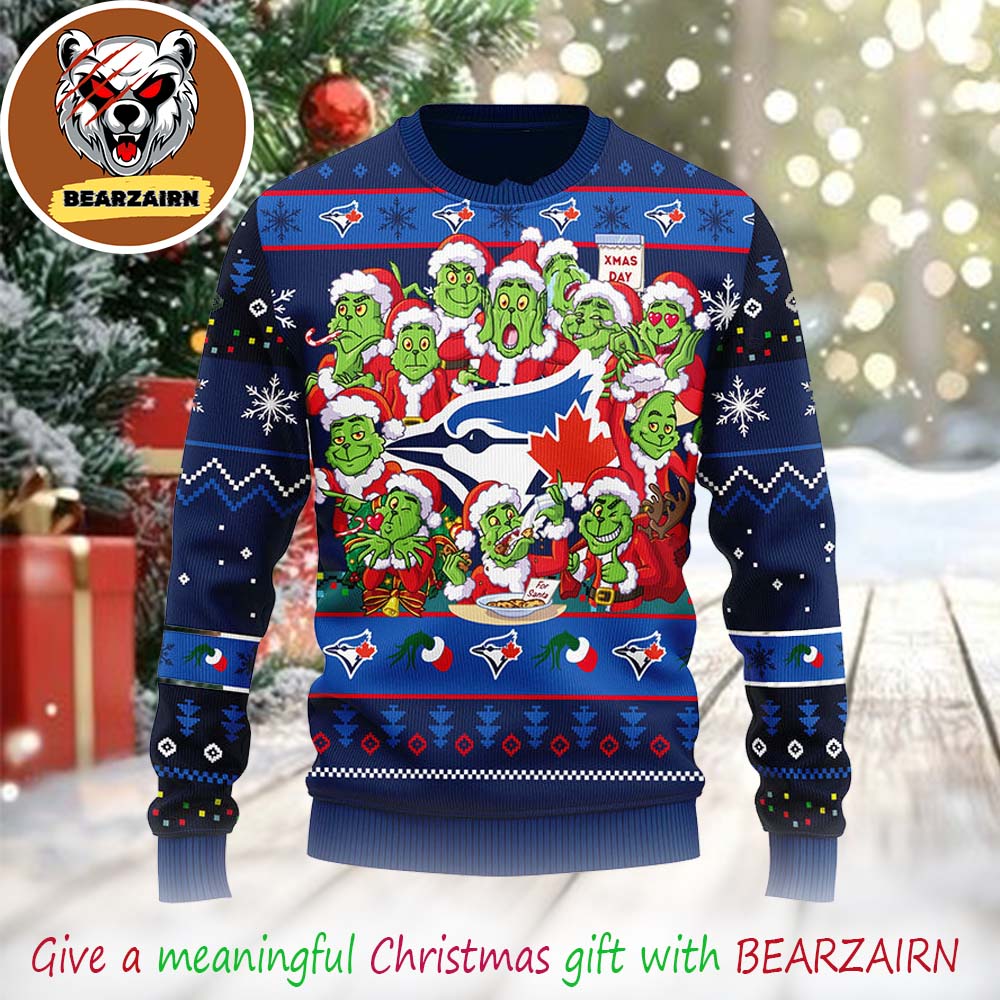 Toronto Blue Jays 2025 Grinch Xmas Day Ugly Christmas Sweater For Family Toronto Blue Jays 2025 Grinch Xmas Day Ugly Christmas Sweater For Family