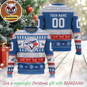Toronto Blue Jays MLB Custom Name And Number 2025 Christmas Ugly Sweater