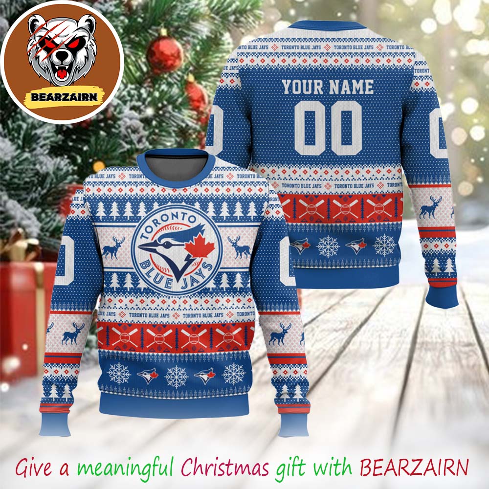 Toronto Blue Jays MLB Custom Name And Number 2025 Christmas Ugly Sweater Toronto Blue Jays MLB Custom Name And Number 2025 Christmas Ugly Sweater