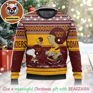 Washington Commanders Snoopy Charlie Brown Peanuts NFL Football Holiday Knit With Fair Isle Pattern Snowflakes Winter 2025 Ugly Christmas Sweater