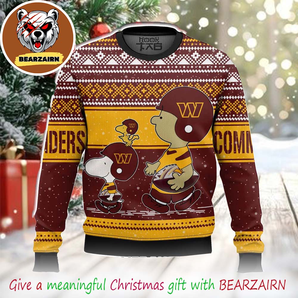 Washington Commanders Snoopy Charlie Brown Peanuts NFL Football Holiday Knit With Fair Isle Pattern Snowflakes Winter 2025 Ugly Christmas Sweater Washington Commanders Snoopy Charlie Brown Peanuts NFL Football Holiday Knit With Fair Isle Pattern Snowflakes Winter 2025 Ugly Christmas Sweater