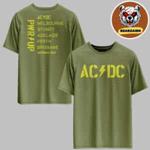 ACDC Merch Tee Olive Green Logo PWR UP Australia Tour 2025 Schedule Two Sided Unisex T-Shirt