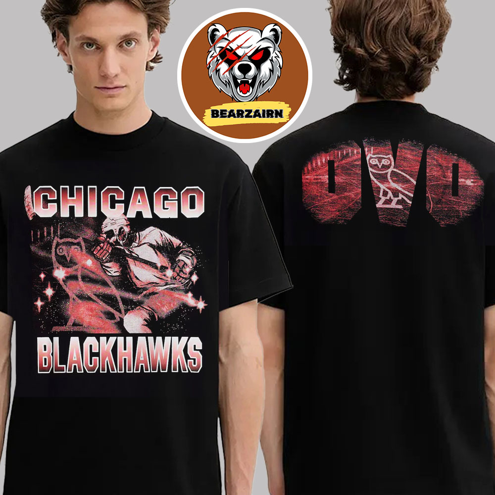 Chicago Blackhawks OVO X NHL Graphic Two Sided Unisex T-Shirt Chicago Blackhawks OVO X NHL Graphic Two Sided Unisex T-Shirt