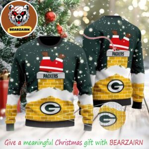 Green Bay Packers NFL Santa Claus Down The Chimney 2025 Christmas Ugly Sweater