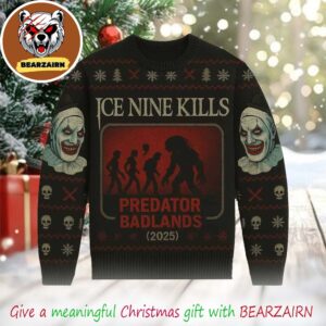 Ice Nine Kills X Predator Badlands 2025 Holiday Art The Clown Fair Isle Pattern Winter Party Ugly Christmas Sweater