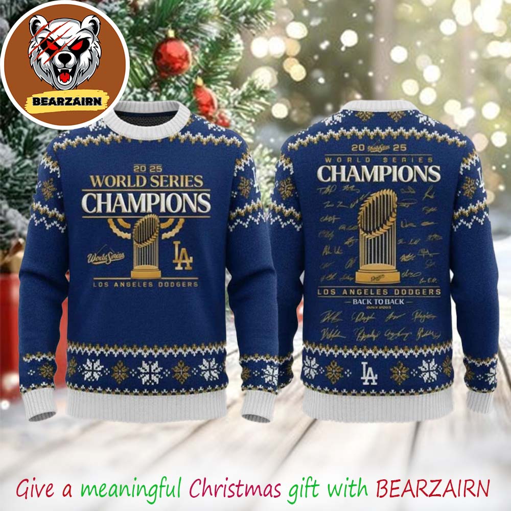 Los Angeles Dodgers Back To Back World Series 2025 Ugly Christmas Sweater Los Angeles Dodgers Back To Back World Series 2025 Ugly Christmas Sweater