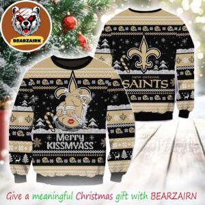 New Orleans Saints NFL 2025 Funny Santa Claus Merrykissmyass Christmas Ugly Sweater