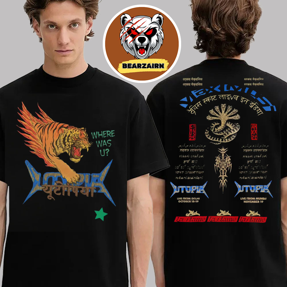 Travis Scott India Tour 2025 Merch Tee Circus Maximus Delhi Tour Topia On November 18th And 19th 2025 Two Sided Unisex T-Shirt Travis Scott India Tour 2025 Merch Tee Circus Maximus Delhi Tour Topia On November 18th And 19th 2025 Two Sided Unisex T-Shirt